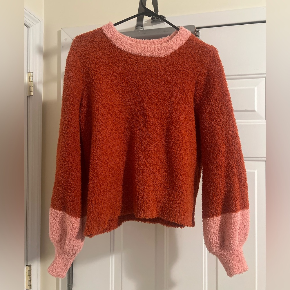 LC Lauren Conrad Rust Orange Sweater with Pink Trim